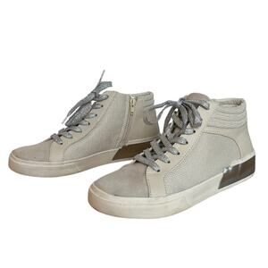 Dolce Vita Zani High Top Sneaker Size 7.5 Cream Silver Metallic Side Zip Comfy